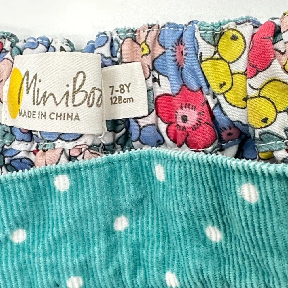 Mini Boden Girls Teal Corduroy Polka Dot Horse Bunny Embroidered Skirt 7-8Y